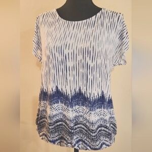 Lascana Navy and White‎ Patterned Short Sleeve "Cold Shoulder" Top (Size 8/10)